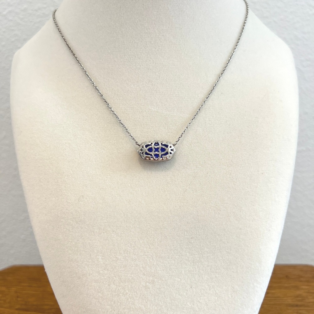 Kendra Scott Elisa Pendant Necklace Silver Cobalt Blue Cats Eye Dust Bag EUC - Picture 3 of 7